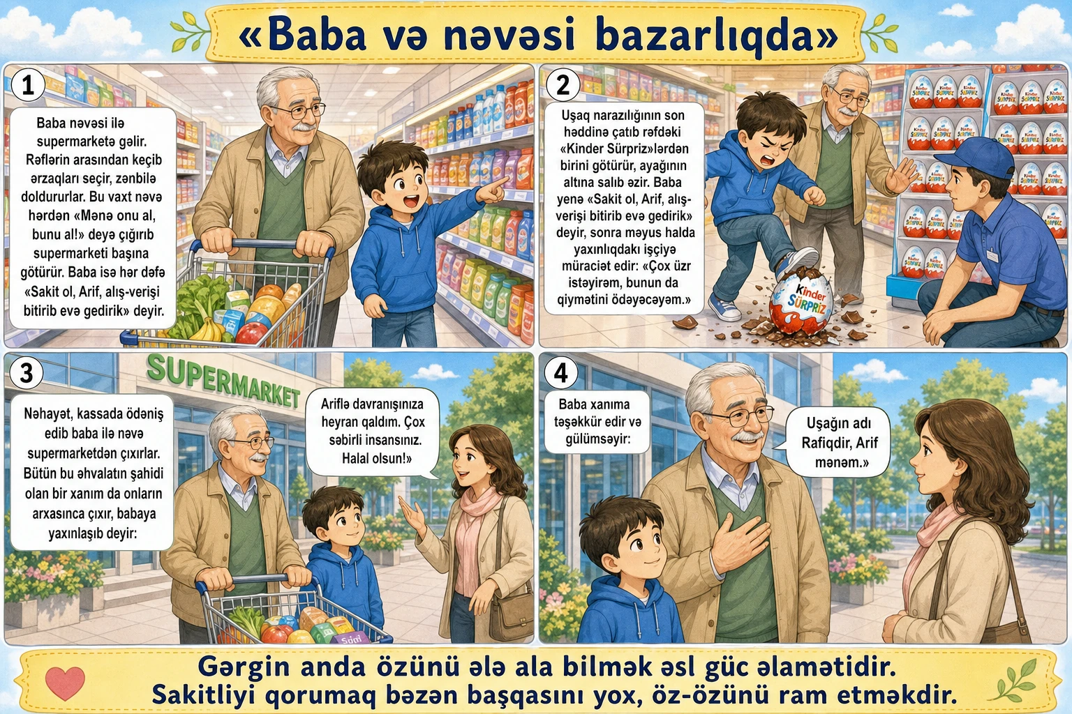Baba və nəvəsi bazarlıqda illüstrasiyası