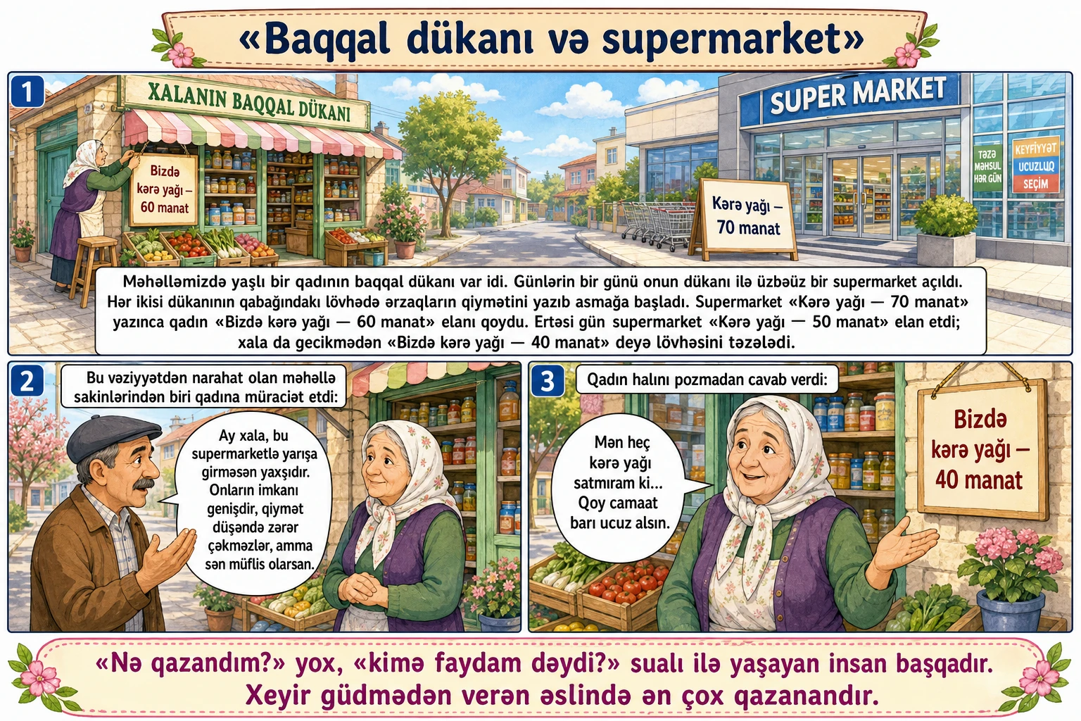 Baqqal dükanı və supermarket illüstrasiyası