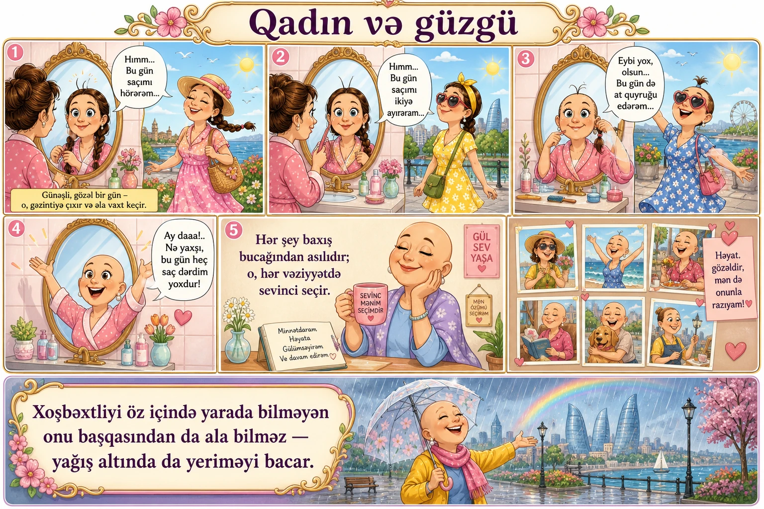 Qadın və güzgü illüstrasiyası