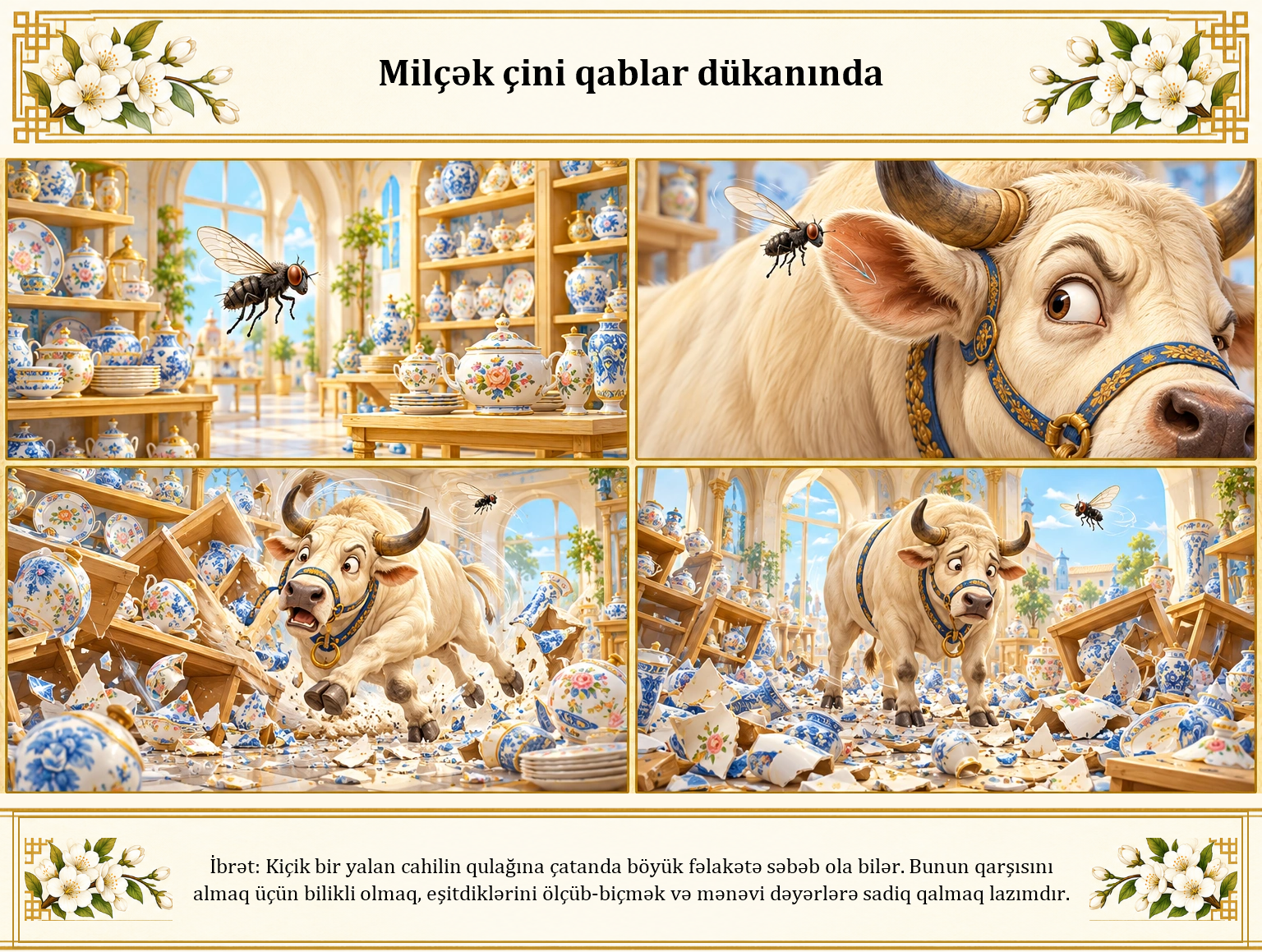 Milçək çini qablar dükanında illüstrasiyası