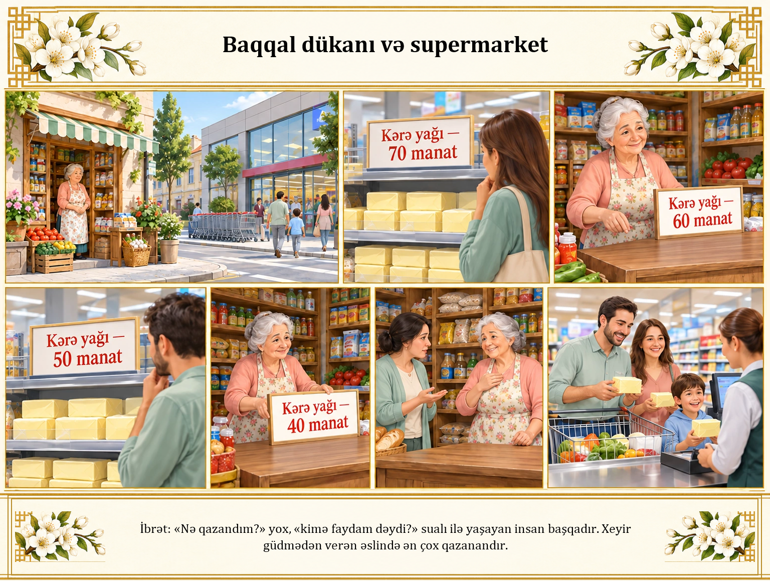 Baqqal dükanı və supermarket illüstrasiyası