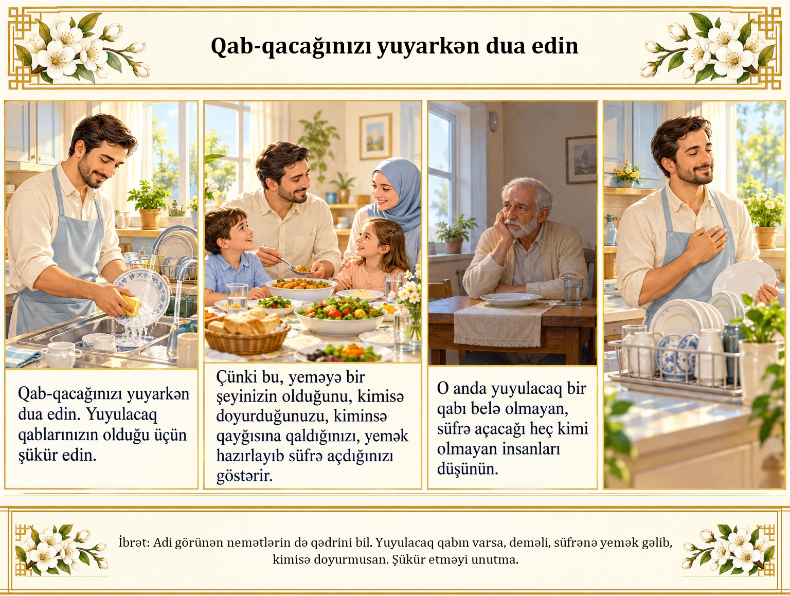 Qab-qacağınızı yuyarkən dua edin illüstrasiyası