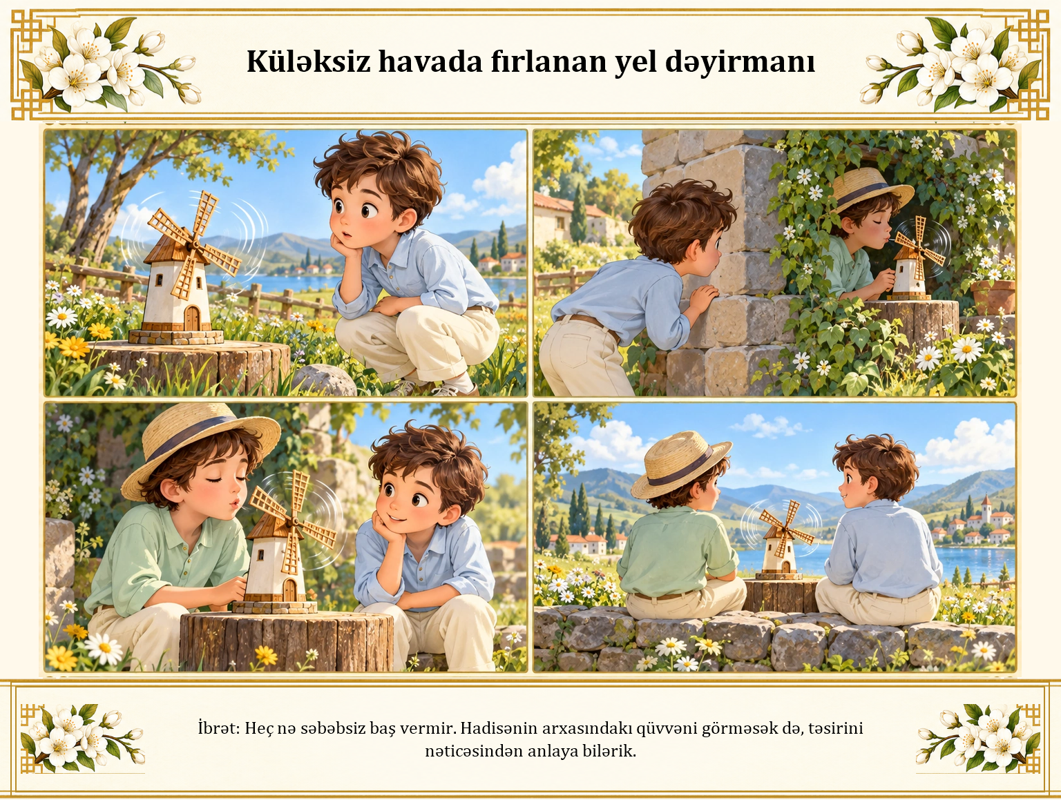 Küləksiz havada fırlanan yel dəyirmanı illüstrasiyası