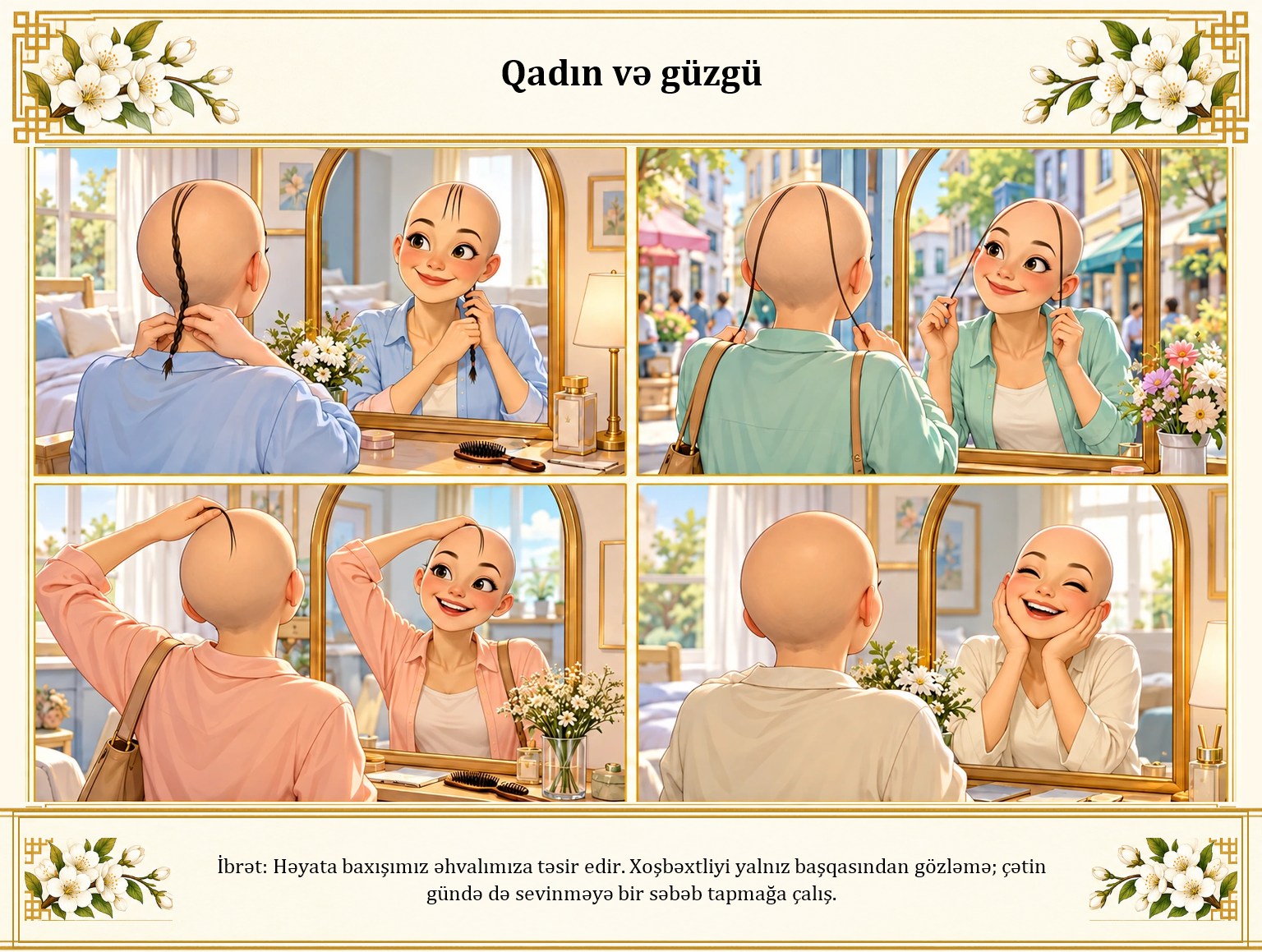 Qadın və güzgü illüstrasiyası