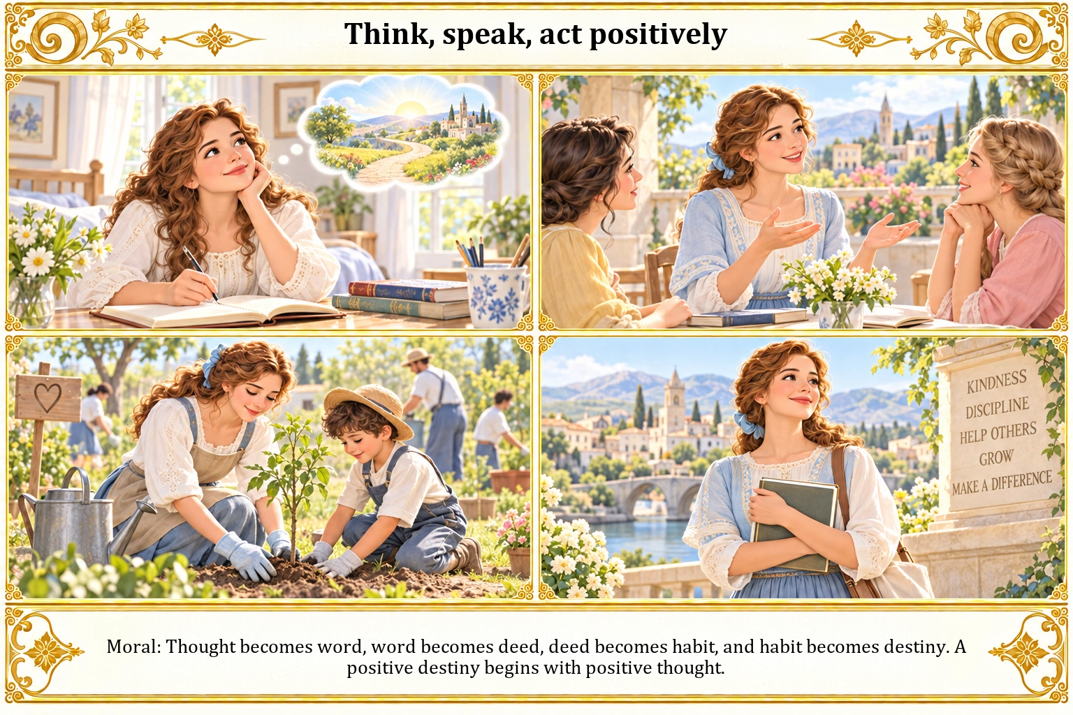 Illustration of Think, Speak, Act Positively
