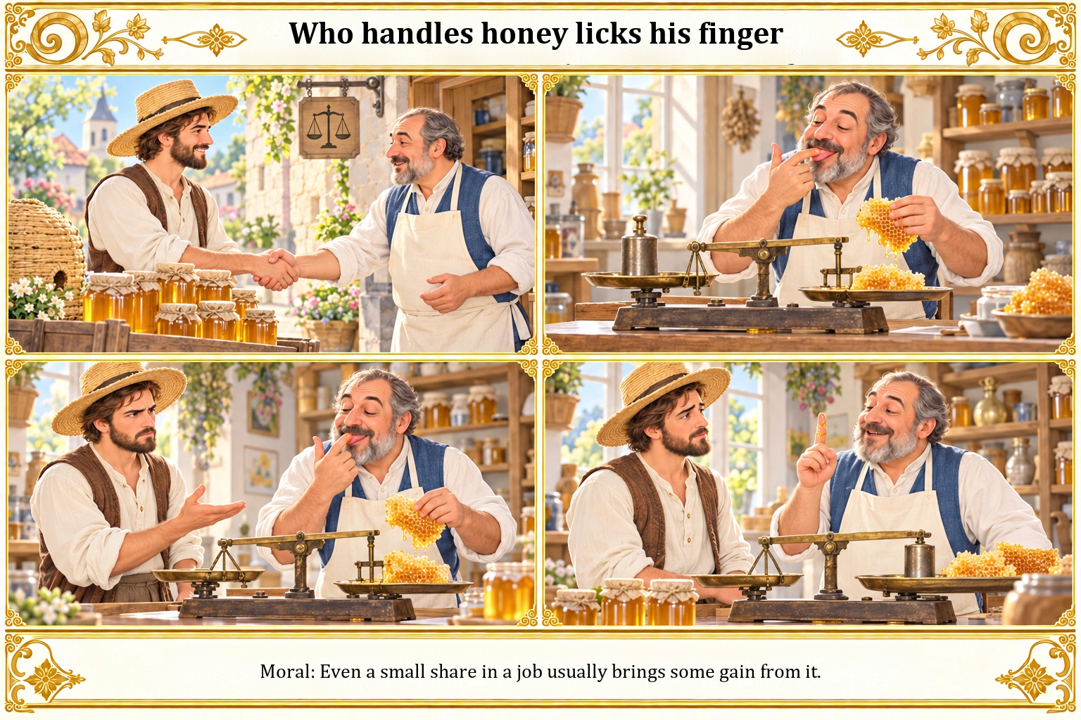 Illustration of Who Handles Honey Licks His Finger