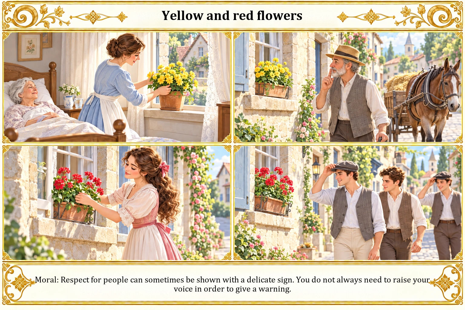Illustration of Yellow and Red Flowers