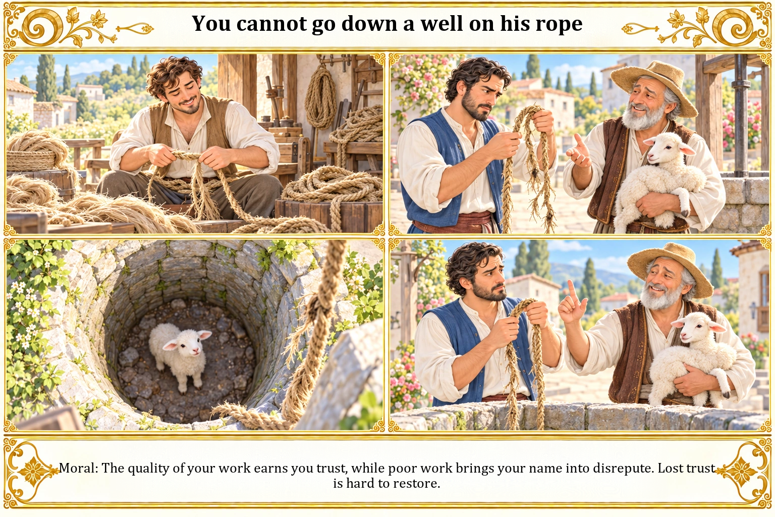Illustration of You Cannot Go Down a Well on His Rope