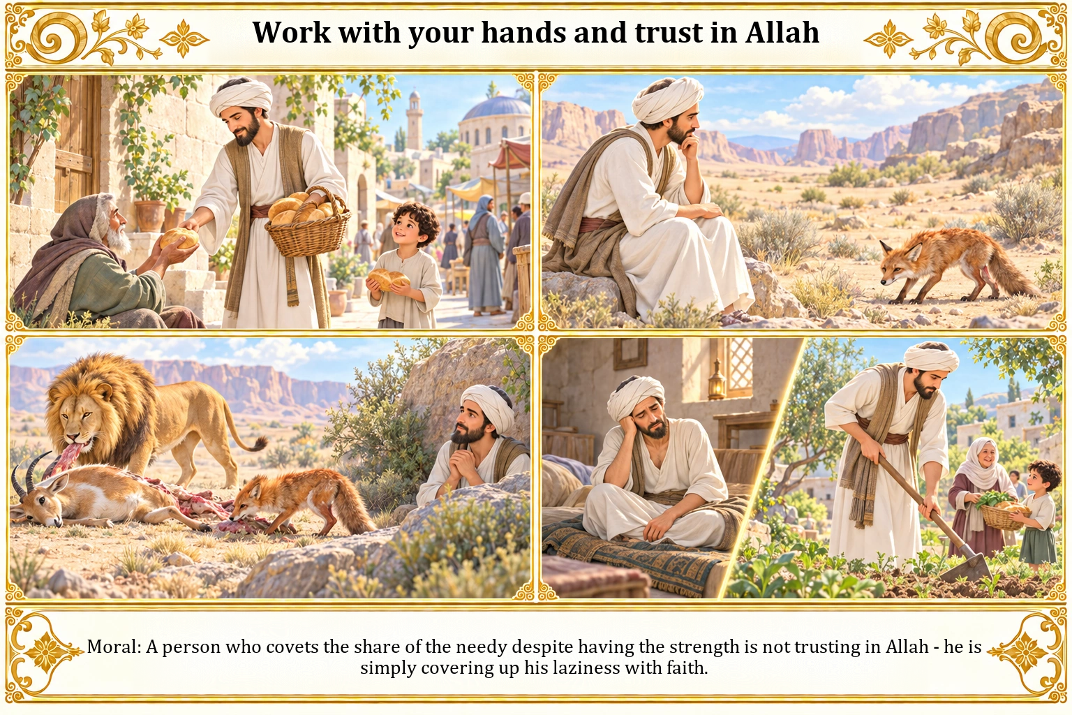 Illustration of Work with Your Hands and Trust in Allah