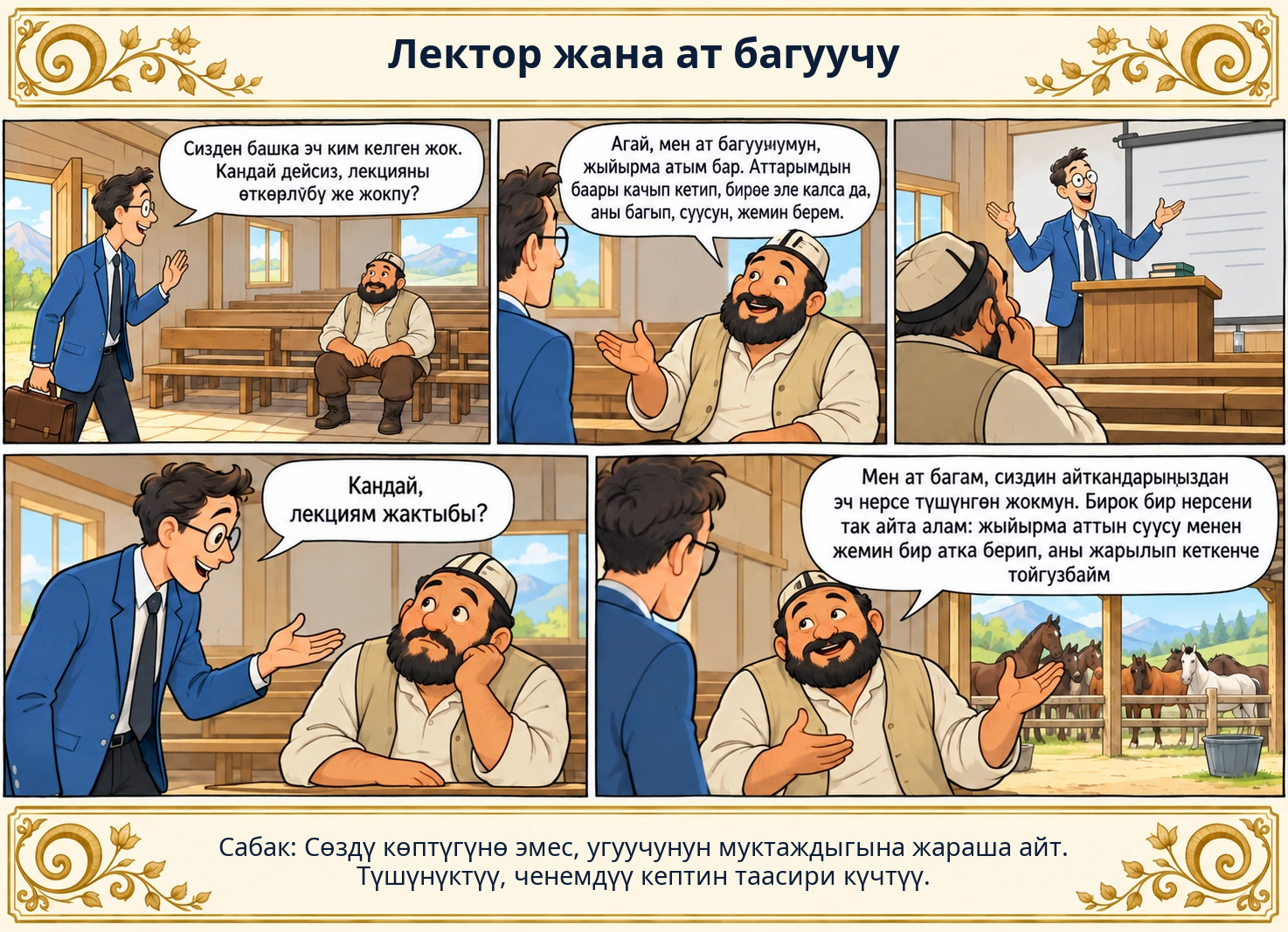 Лектор жана ат багуучу сүрөтү