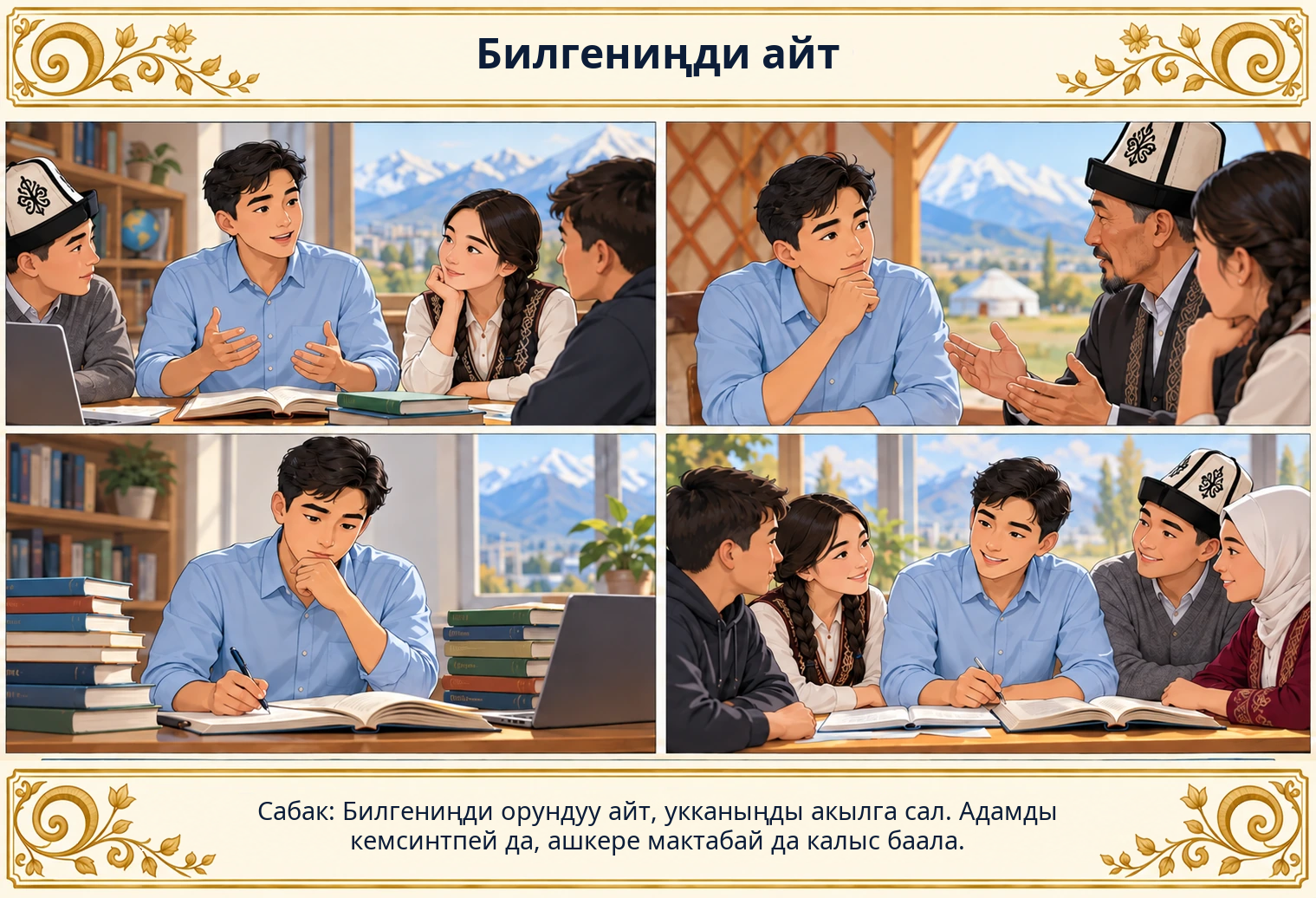 Билгениңди айт сүрөтү