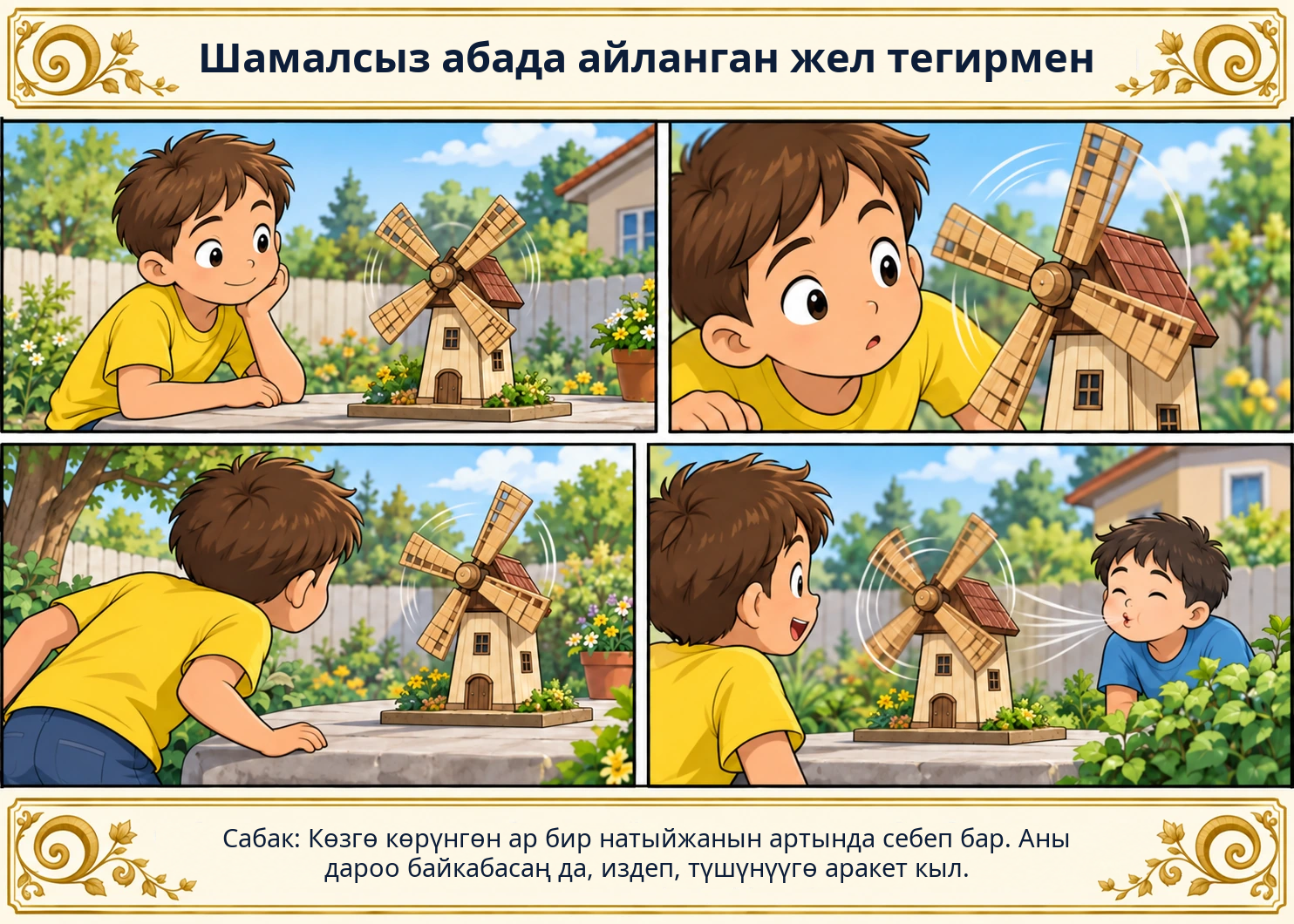 Шамалсыз абада айланган жел тегирмен сүрөтү
