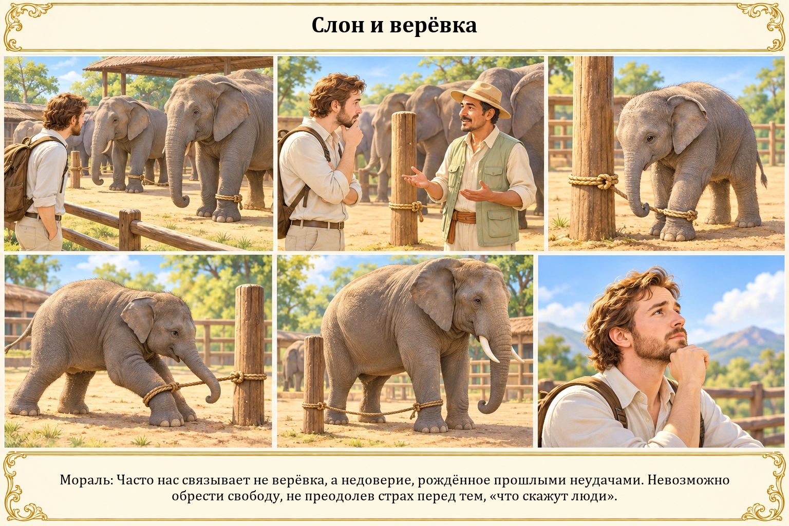 Иллюстрация: Слон и верёвка