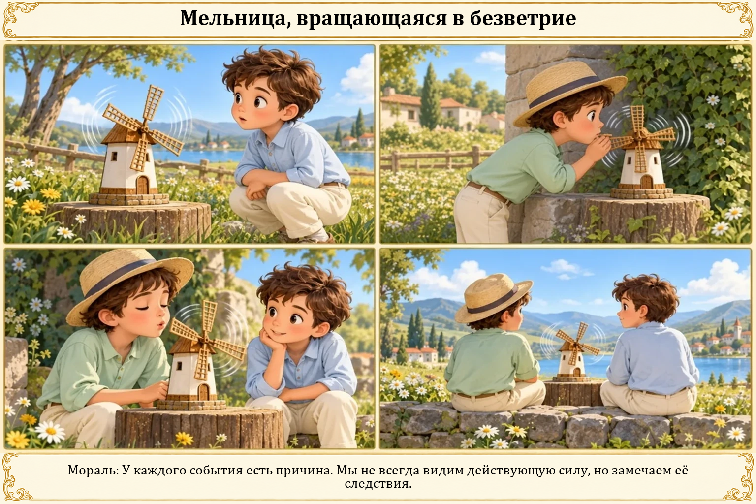 Иллюстрация: Мельница, вращающаяся в безветрие
